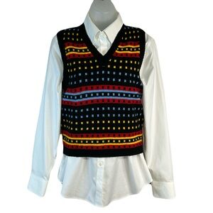Vtg Womens Bold Fair‎ Isle Knit Vest Sz M Pull On Retro 80s Academia Eclectic